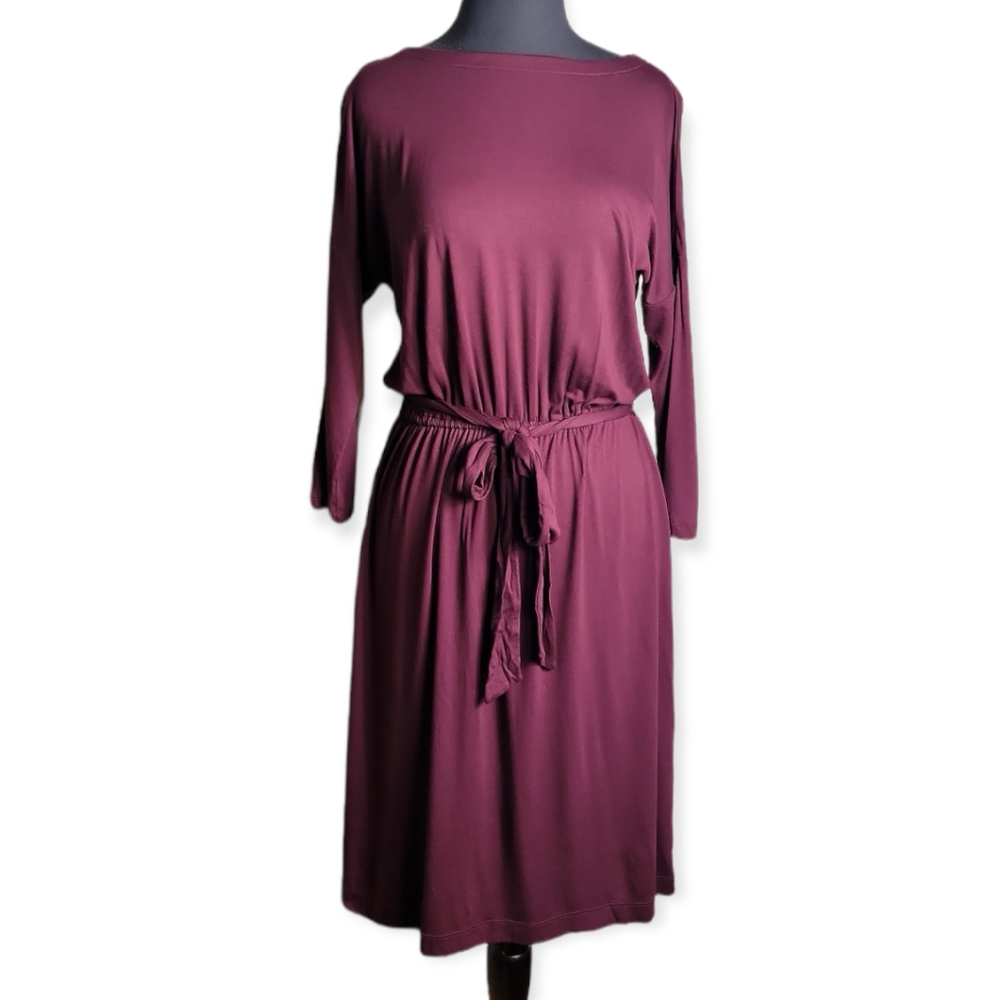 Loft drop shoulder boatneck long sleeve burgundy dress size small